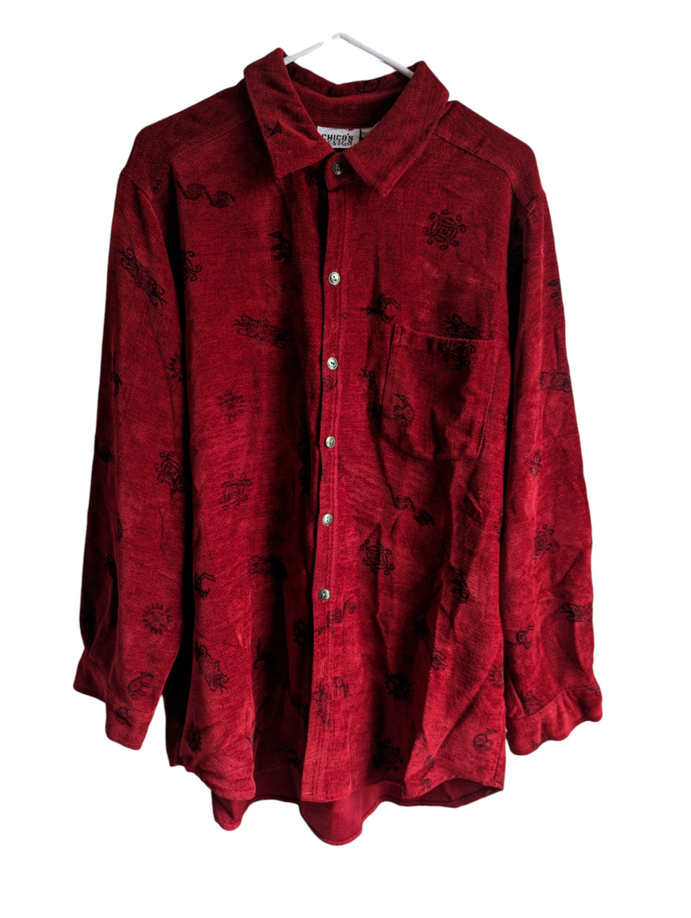Vtg Chico's Design Womens Red Pattern Corduroy Button Front Long Sleeve Shirt 3